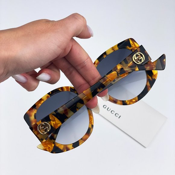 Gucci GG1257S 004 Sunglasses Havana Gradient Blue Butterfly Oversized Women main image 4